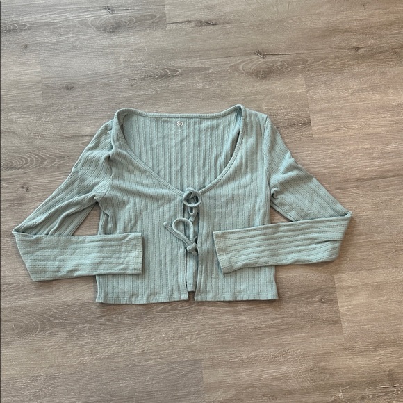 Women's Ribbed Tie-Front Top cardigan - Picture 3 of 5